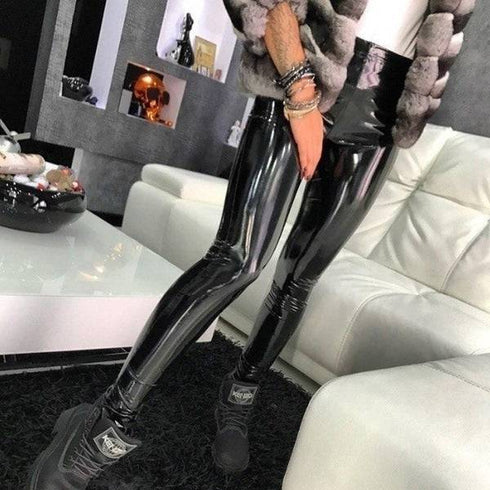 Women's Fashion Casual Mirror Pu Leather Leggings
